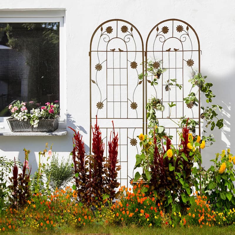 2 Pack Metal Garden Trellis 71" x 19.7" Rustproof Trellis for Climbing Plants Outdoor Flower Support Brown