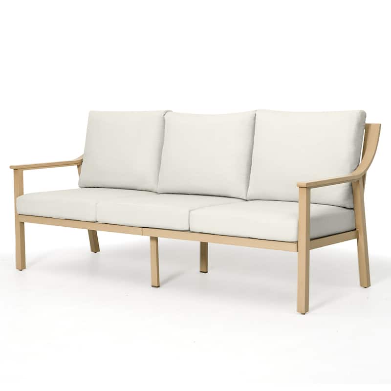 3-Seat Outdoor Aluminum Patio Sofa With Cushions - Beige
