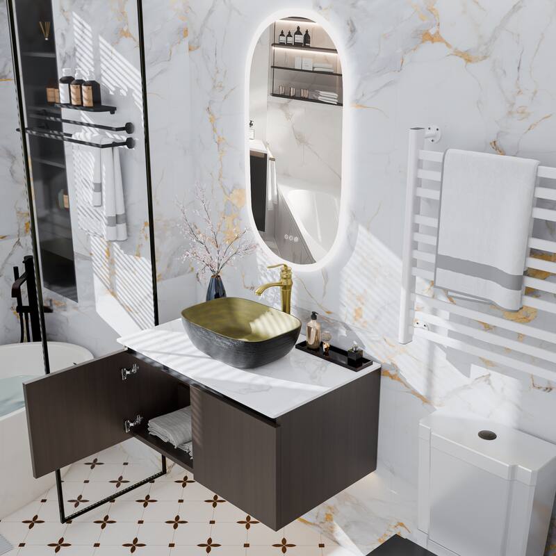 Wall Floating Vanity Bathroom Cabinet with Sink Combo with faucet