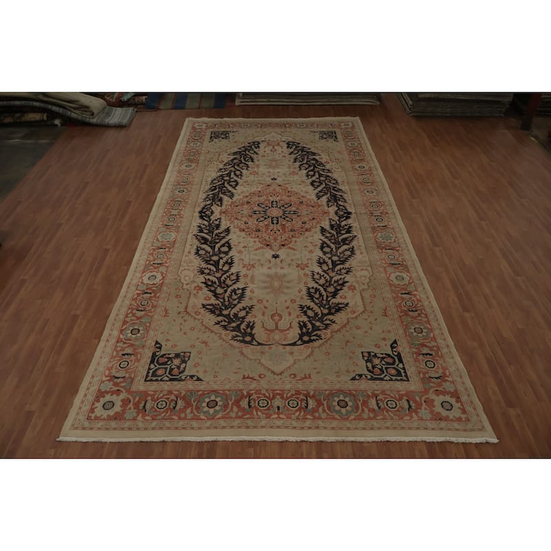 Hand Knotted Oriental 100% Wool Carpet Traditional Floral Beige & Ivories Ziegler Area Rug - 19' 2'' X 9' 7''