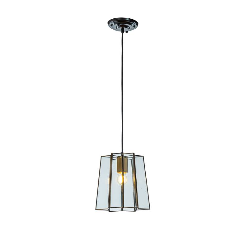 9" Minimalist Angled Ceiling Lantern Brown Glass Chandelier 1-Light Rustic Modern Pendant Light - w7'' - w7'' - Brown