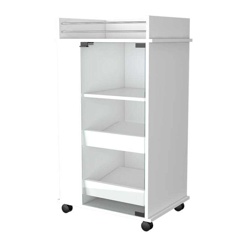 Willow Park Glass Door Bar Cart with Bottle Holder and Casters