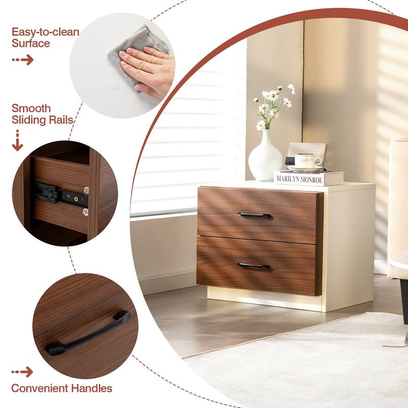 Modern Nightstand Wood Grain Bedside Table End Table with Drawers