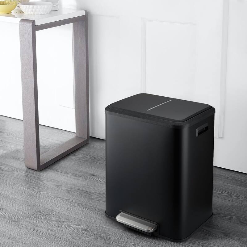 2 X 4 Gallon (2 X 15 Liter) Double Compartment Stainless Steel Trash Cans - Black