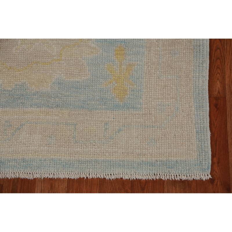 Hand Knotted Oriental 100% Wool Carpet Transitional Floral Navy Blue & Blues Oushak Runner Rug - 13' 6'' X 3' 4''