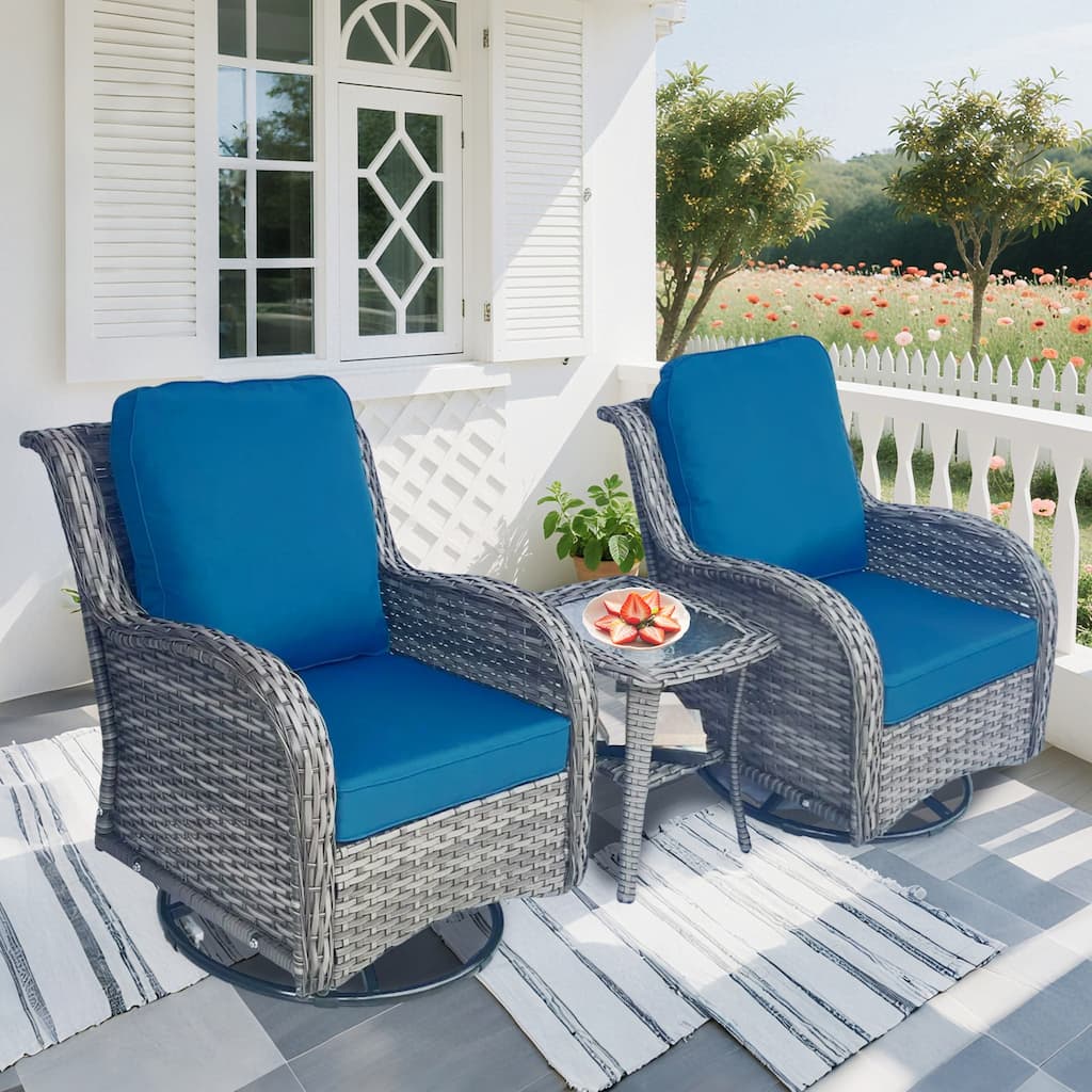 Wicker Patio Furniture Set - 3 Piece Rattan Sectional Conversation Sets 2 Piece Wicker Hang gliding Chairs and 1 Side Table