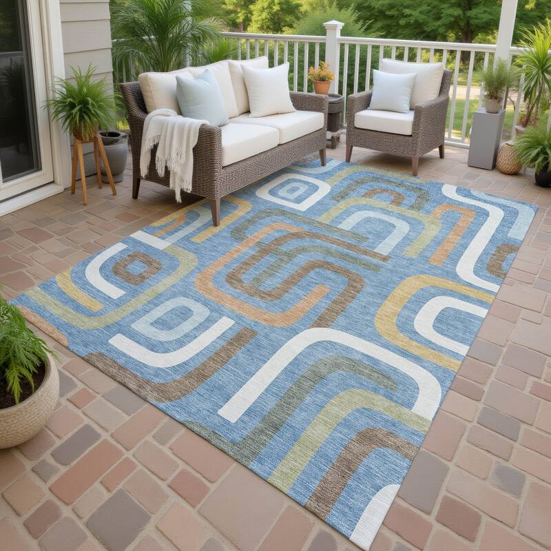 Machine Washable Indoor/ Outdoor Modern Penner Chantille Rug - Blue - 8' x 10'