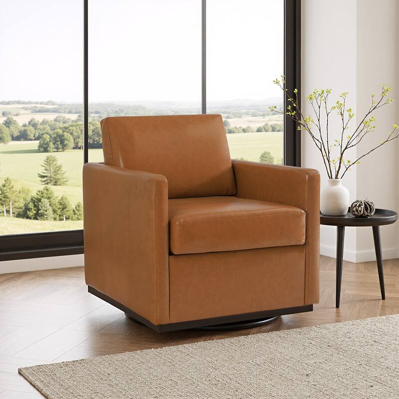 Chenille Leather Modern Swivel Accent Chair