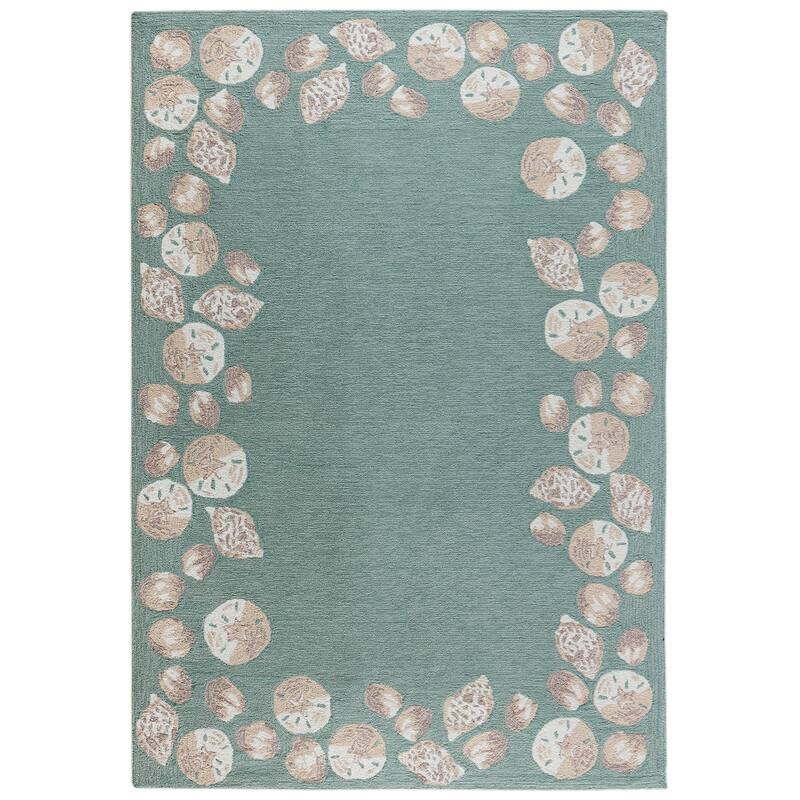 Liora Manne Capri Seashell Border Indoor/Outdoor Rug Aqua