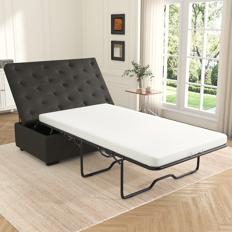 Tufted Sleeper Couch Settee, Ottoman with Folding Sofa Bed, Convertible Ottoman Sleeper with Memory Mattress