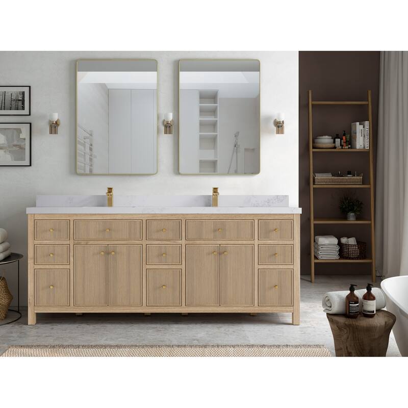 Willow Collections 84 in. W x 22 in. D Sonoma Teak Double Sink Bathroom Vanity with Countertop