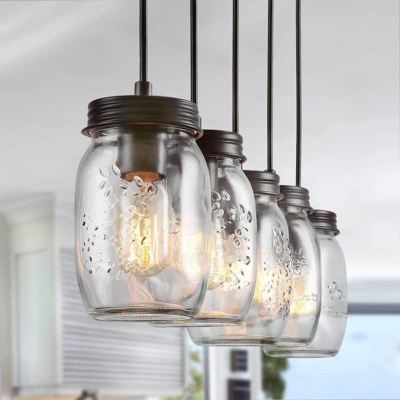 The Gray Barn Modern Farmhouse 5-Light Linear Chandelier Glass Mason Jar Island Lights