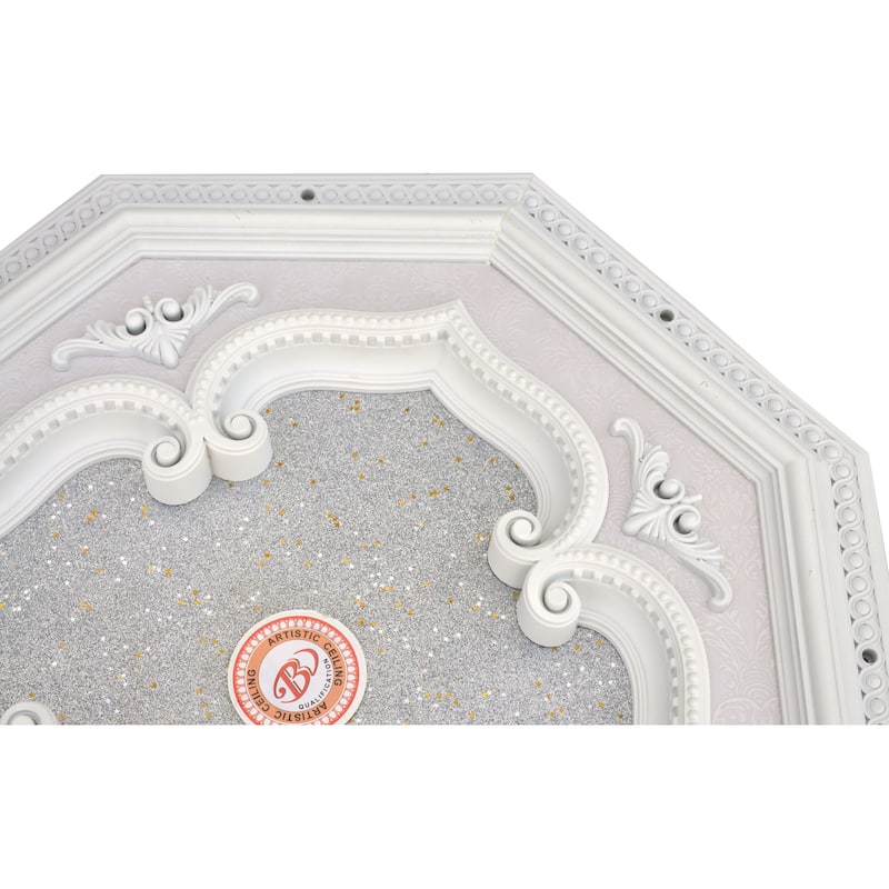 White and Silver Four Leaf Clover Octagon Chandelier Ceiling Medallion 24in