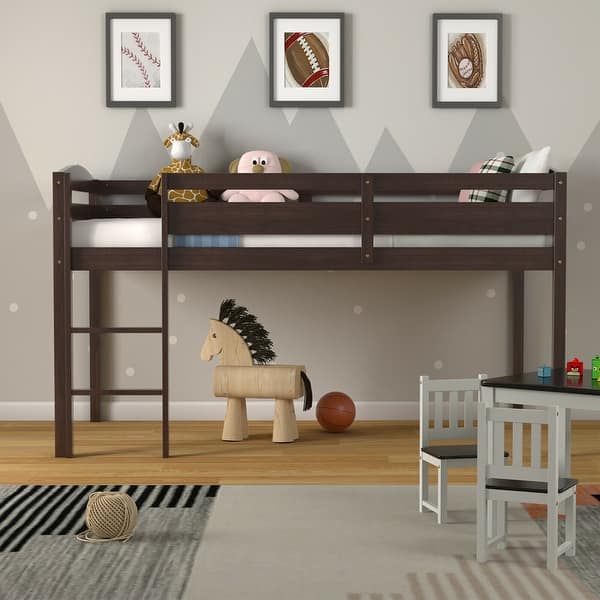 slide 2 of 33, Costway Twin Low Loft Bunk Junior Bed Bedroom Wooden Guard Rail Ladder