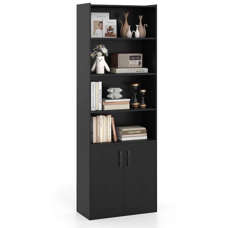 Costway 70" Bookcase with Adjustable Shelves with 2-Door Cabinet - See Details