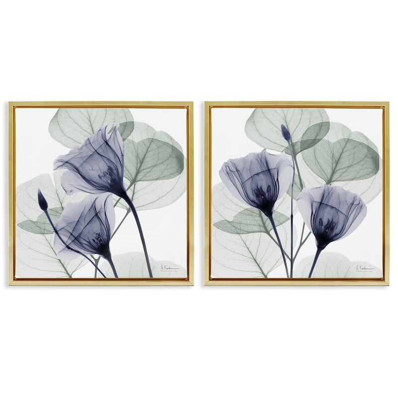 Stupell Fading Florals & Herbs Framed Floater Canvas Wall Art Design By Albert Koetsier (Set of 2) - 18 x 18 - Gold