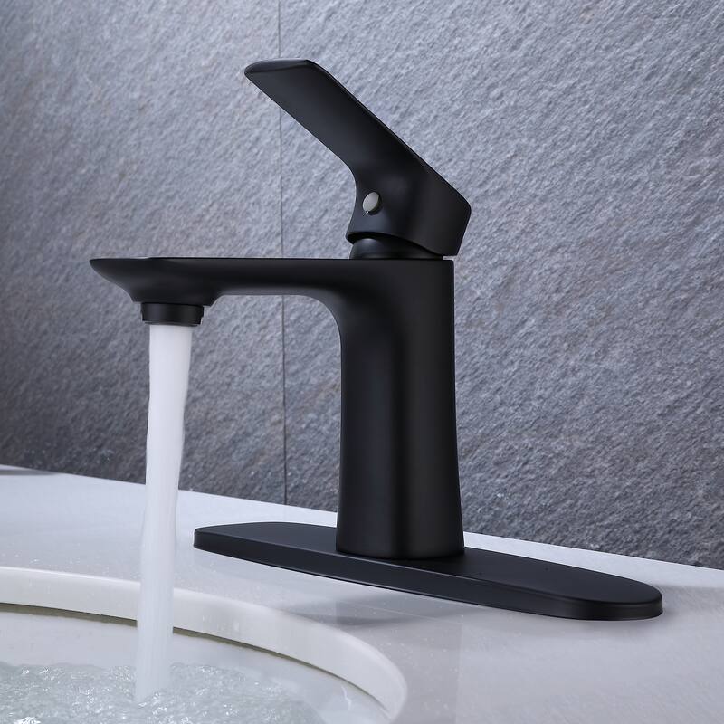 Black/Gold Single Handle Bathroom Sink Faucet Single Hole with Deck Plate
