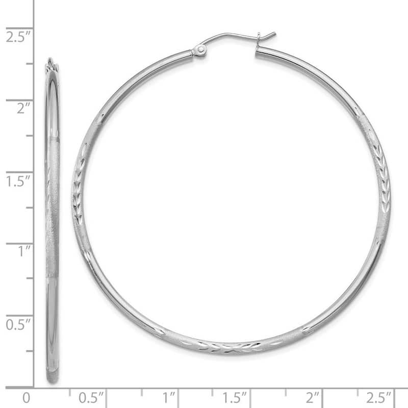 Curata 14k White Gold Satin and Sparkle Cut 52x2mm Round Hoop Earrings