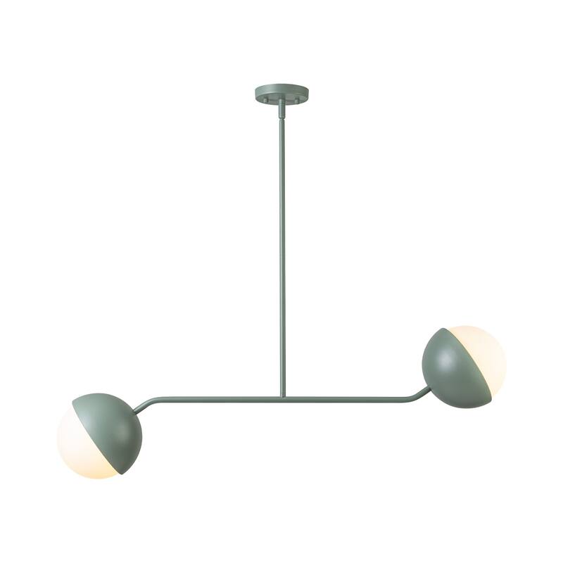 39" W Modern Asymmetric Green Pendant for Kitchen Island with Milk Glass Globe Shade - 38.6 in. W x 13.4 in. H x 7.5 in. D