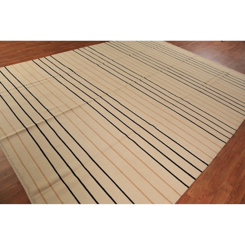 Striped Nomad Kilim Oriental Area Rug Handmade Wool Carpet - 9'0"x 11'9"
