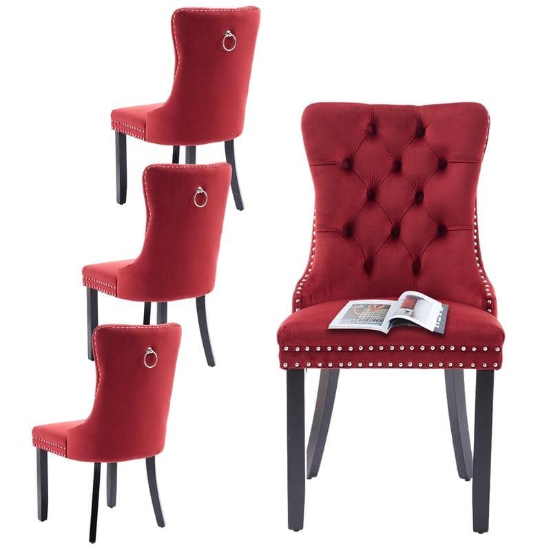 High-end Tufted Velvet Upholstered Nailhead Dining Chair Set of 6 - Set of 4 - Wine