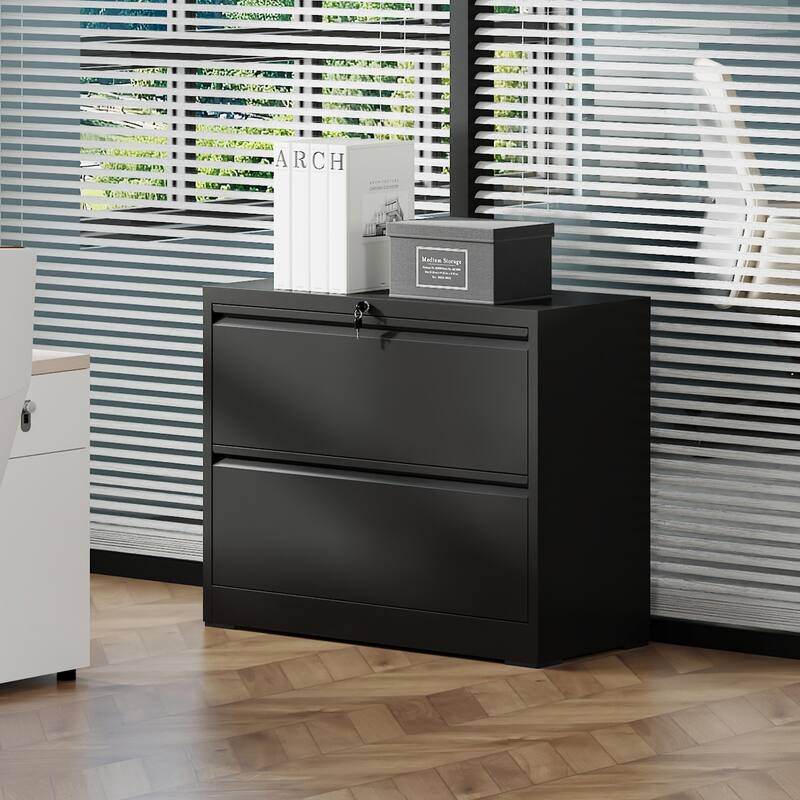 Anmytek 2 Drawer Lateral File Cabinet with Lock Heavy Duty Metal Storage for Home Office Legal Letter Size Filing Cabinet