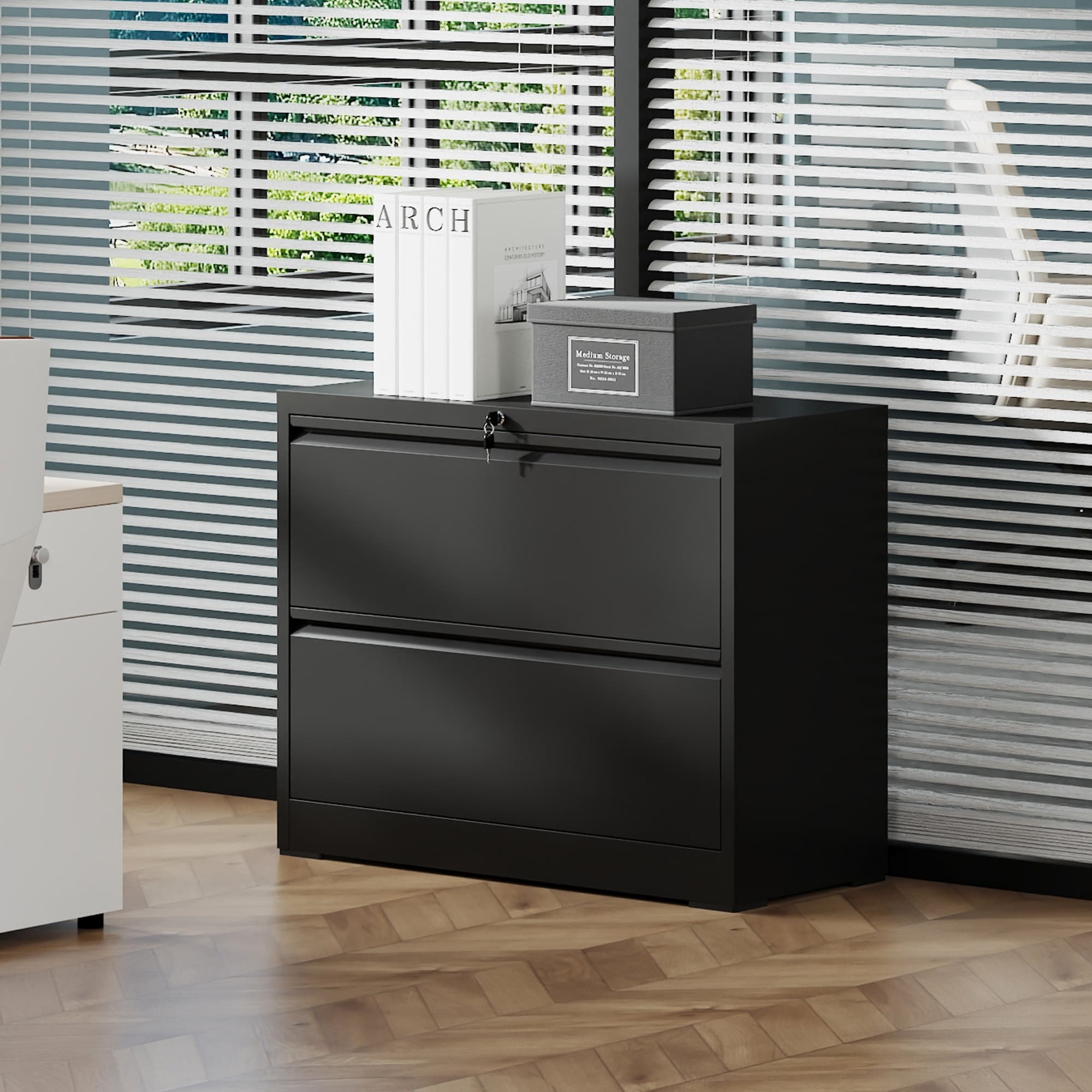 Two-Drawer Lateral Filing Cabinet‌ – Lockable Heavy-Gauge Steel Design For Home Offices, Compact Wide Storage.