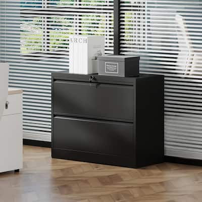 Two-Drawer Lateral Filing Cabinet‌ – Lockable Heavy-Gauge Steel Design For Home Offices, Compact Wide Storage.