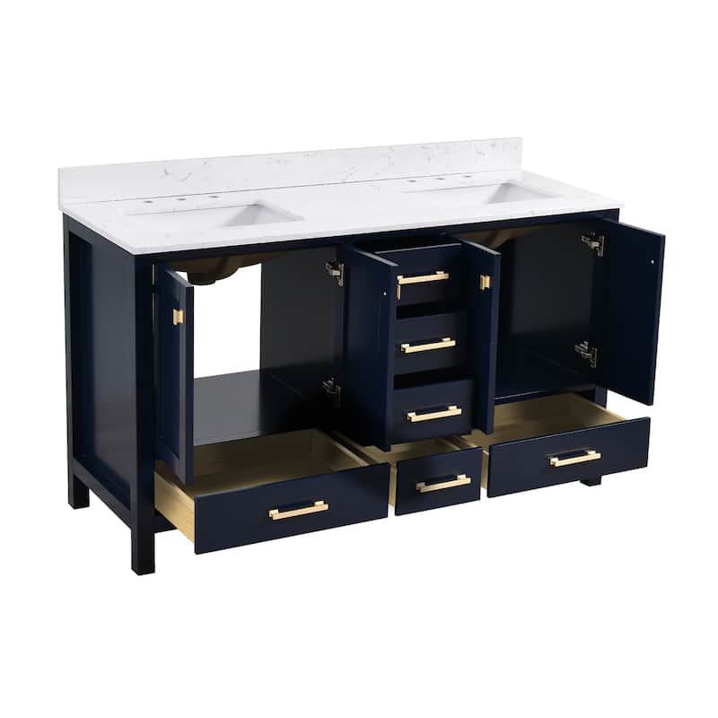 StarrySky 60 inch Undermount Double Sink Bathroom Vanity with Engineered Carrara Marble Top