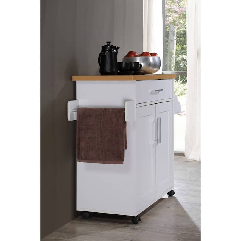 43.5" White and Beige Solid Kitchen Island with Spice Rack