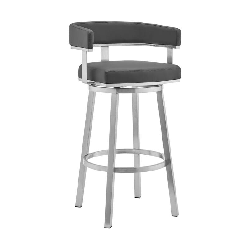 Modern Swivel Bar Stool with Faux Leather Upholstered Seat, Comfortable Kitchen Island Counter Height Dining Chair