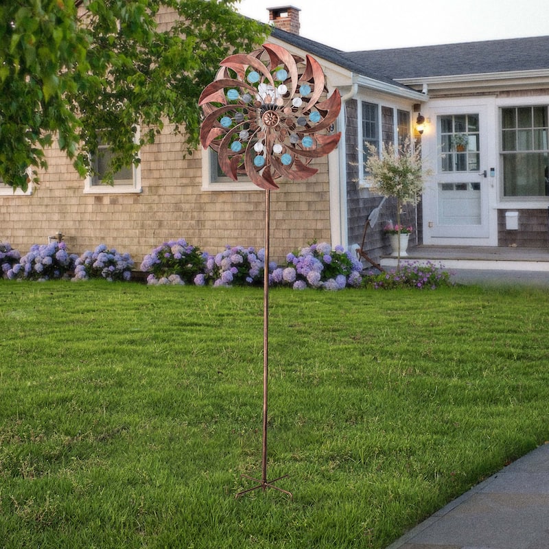 Teamson Home 18" dia. Solar Kinetic Windmill Spinner, - Brown