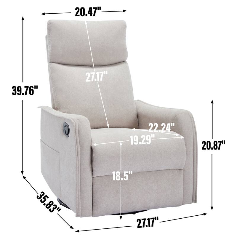 Roomfitters Swivel Rocker Recliner Chair, Manual Massage Glider Armchair with Heat & Vibration, Fabric Living Room Sofa
