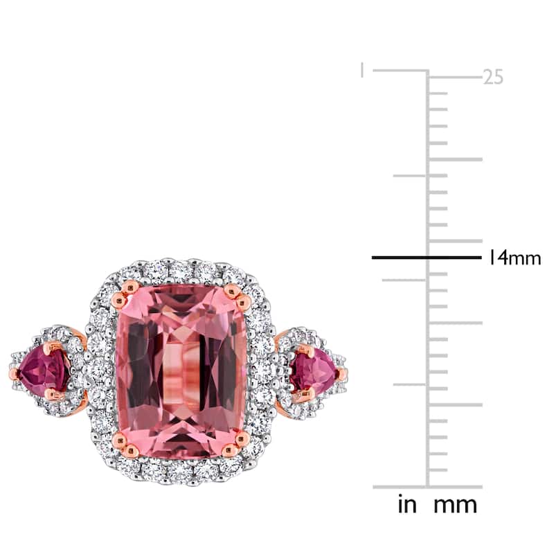 Miadora 4 3/5ct TGW Cushion-Cut Pink Tourmaline 3/5ct TDW Diamond Cocktail Ring in 14k Rose Gold