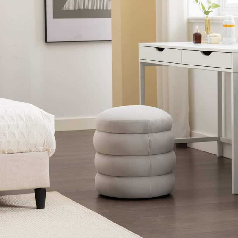 Soft Velvet Round Ottoman Footrest Stool