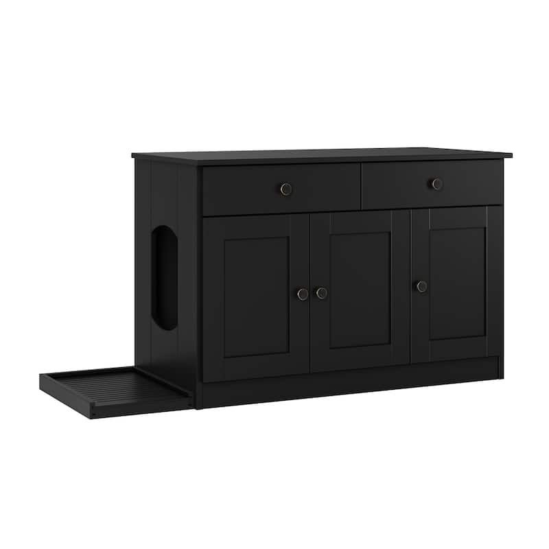 Palace Imports 100% Solid Wood Ziva 3-Door Cat Litter Box Enclosure with 2-Drawers and Litter Catch