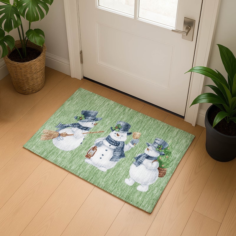 Premium Washable Super Soft Winter Holiday Snowman Mayfield Rug - Aloe - 1'8" x 2'6"