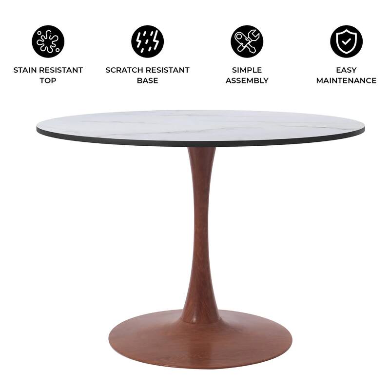 Bristol 31" Round Dining Table with MDF Top and Cherry Steel Pedestal Base for Modern Kitchen and Dining Room