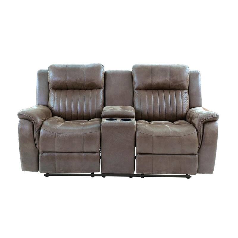 Contemporary Manual Motion Loveseat W Console 1Pc Couch Living Room Furniture Dark Coffee Breathable Leatherette - Coffee