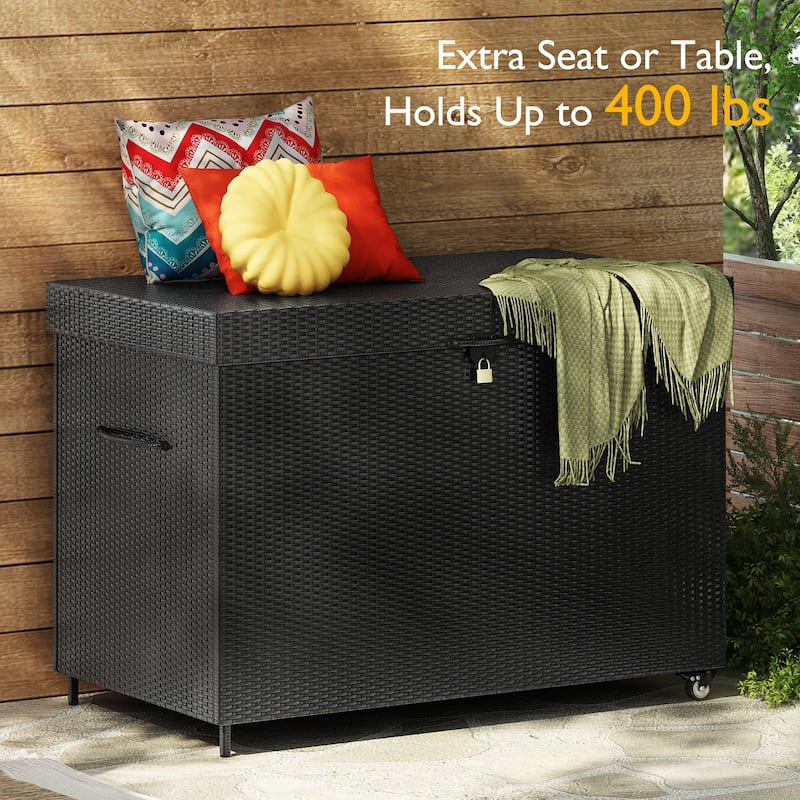 230 Gallon All-Weather Rattan Outdoor Storage Box with Wheels