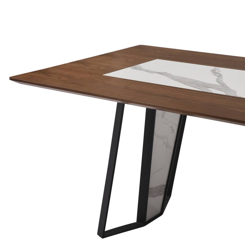 Tanya Transitional 79 in. Rectangular Dining Table with Brown Wood and White Sintered Stone Table Top - Seats up to 6