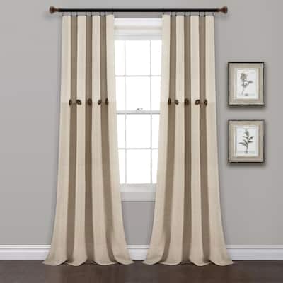 Lush Decor Farmhouse Button Stripe Yarn Dyed Woven Cotton Window Curtain Panel Pair