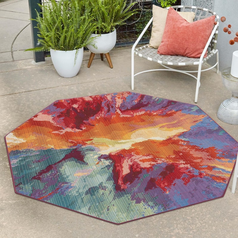 Outdoor Ucul Collection Area Rug - Multi - 7'10"x7'10" Octagon