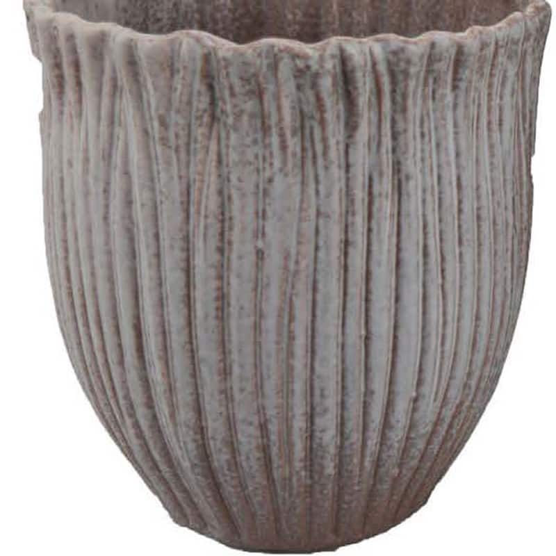 Decorative Planter Set of 2, Ribbed Texture Gray Ceramic Body