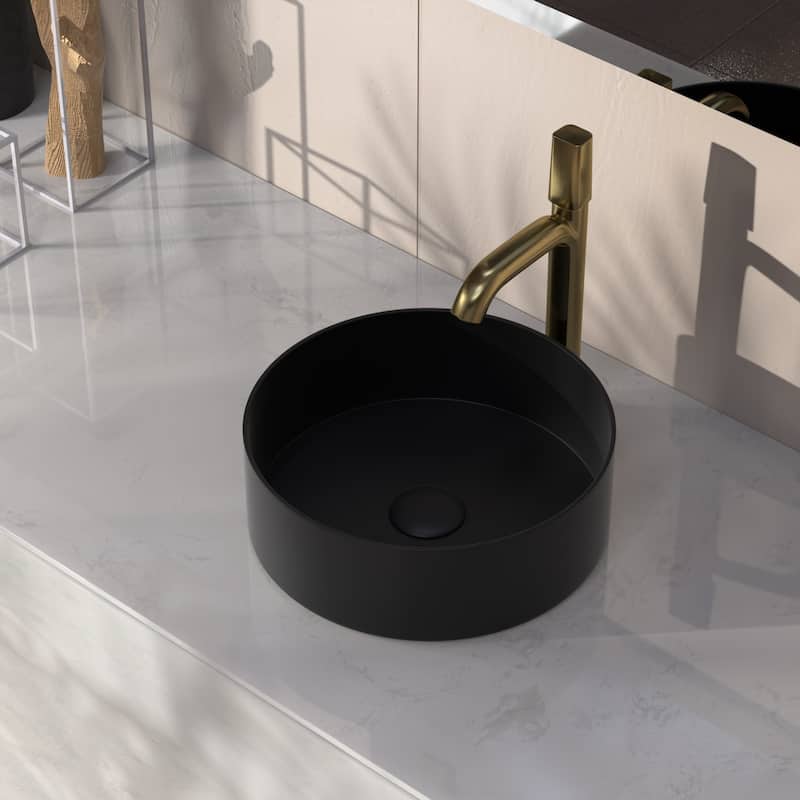 Rbrohant Round Vessel Bathroom Sink, Ceramics Sinks for Bathrooms-15.15''x15.15''x5.12''