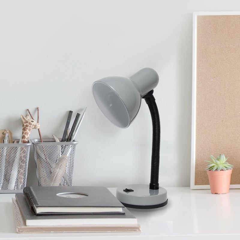 Simple Designs 14.25" Basic Metal Desk Lamp with Flexible Hose Neck, Black, With LED Bulb