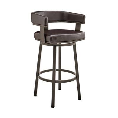 Jack 30 Inch Bar Height Stool, Swivel Chair, Vegan Faux Leather, Brown