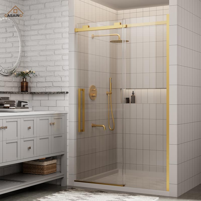 CASAINC 48 in. W x 76 in. H Sliding Frameless Shower Door with SGCC Certification