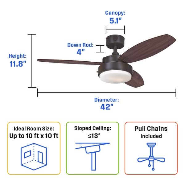 dimension image slide 1 of 3, Westinghouse Alloy 52-Inch Indoor Ceiling Fan with LED Light Kit