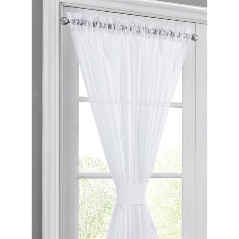 HLC.me Rome Sheer Voile French Door Patio Sidelight Window Treatment Curtain Panels with Tieback Kitchen - 2 Panels